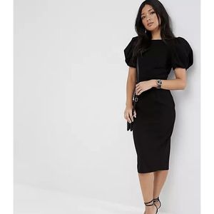 ASOS Black Midi Dress with Puff Sleeves